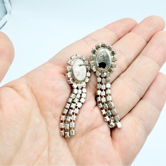 Vintage Faux Pearls Crystal RhinestonesDangle Earrings - Picture 4 of 6